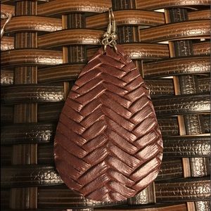 Weave Faux Leather Earrings- Brown